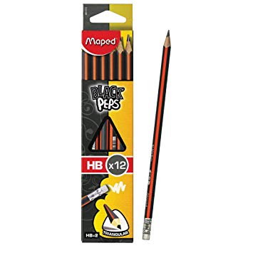 Maped Black Peps HB Triangular Pencils, Pack of 10