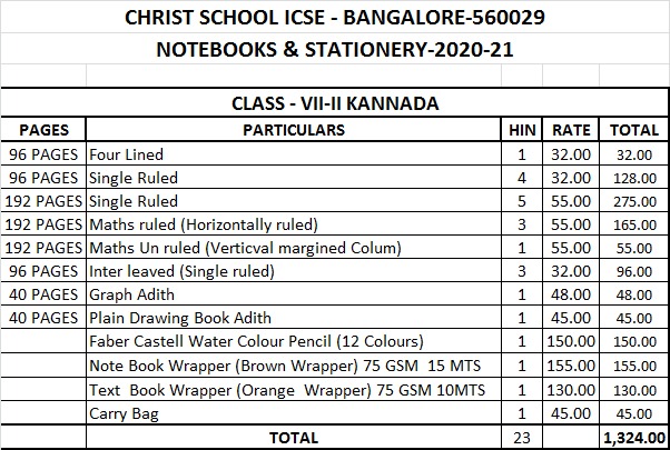 CHRIST ICSE-7-STD-II KANNADA- BOOKS & STATIONERY