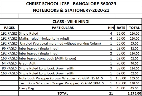 CHRIST ICSE-8-STD-II HINDI- BOOKS & STATIONERY