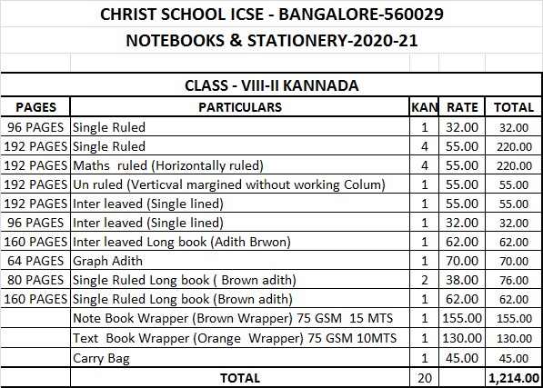 CHRIST ICSE-8-STD-II KANNADA- BOOKS & STATIONERY